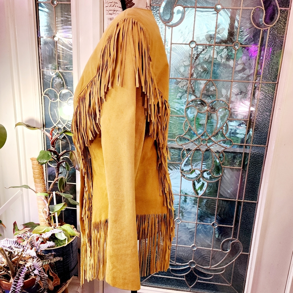 Canyon Creek Vintage Yellow Fringe Leather Jacket - Picture 7 of 15